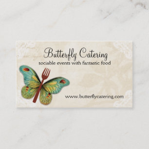 vintage butterfly fork chef catering business card