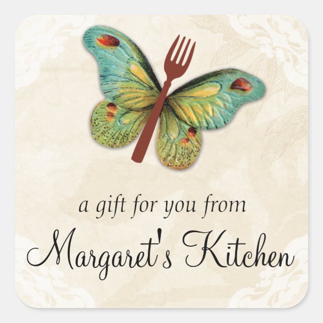 vintage butterfly fork food gift tag label (Front)