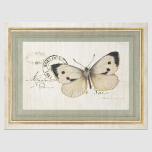 Vintage Butterfly Gold Frame French Postmark Craft Tissue Paper