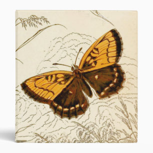 Vintage Butterfly Illustration, Gold and Brown Binder