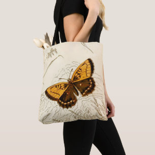 Vintage Butterfly Illustration, Gold and Brown Tote Bag