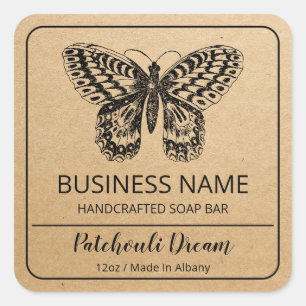 Vintage Butterfly Kraft Paper Brown Soap Bar Label