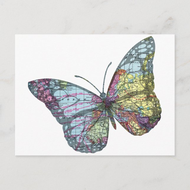 Vintage Butterfly Map Postcard (Front)