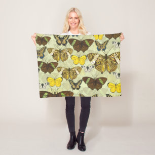 Vintage Butterfly Moth Chart Pattern Fleece Blanket