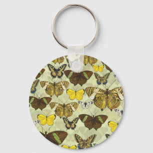 Vintage Butterfly Moth Chart Pattern Keychain