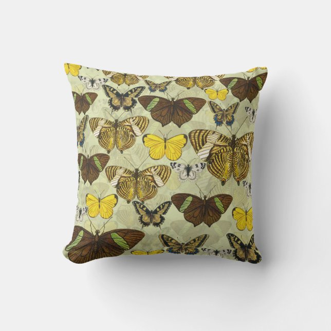 Vintage Butterfly Moth Chart Pattern Throw Pillow (Front)