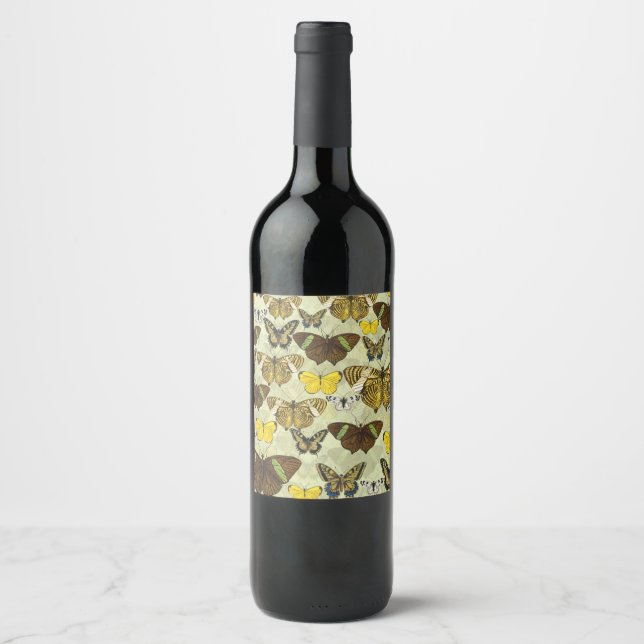 Vintage Butterfly Moth Chart Pattern Wine Label (Front)