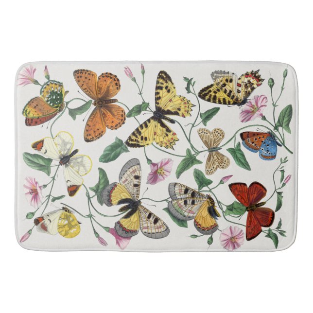Vintage Butterfly & Moth Painting Bath Mat (Front)
