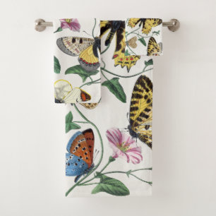 Vintage Butterfly & Moth Painting Bath Towel Set