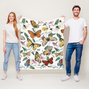 Vintage Butterfly & Moth Painting Fleece Blanket