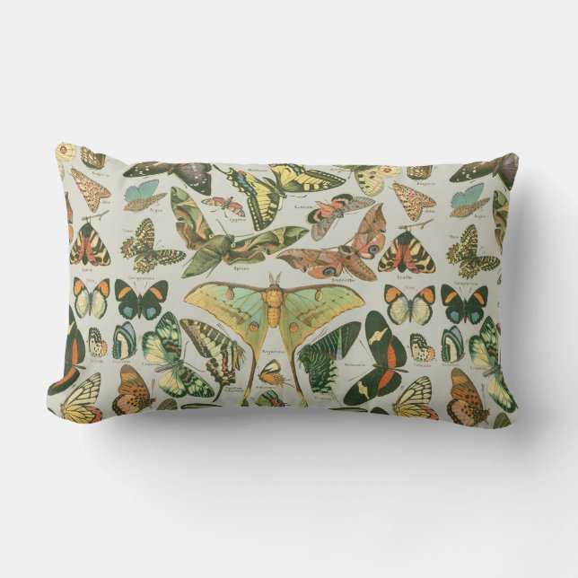 Vintage Butterfly Moth Pattern Print Lumbar Pillow (Front)