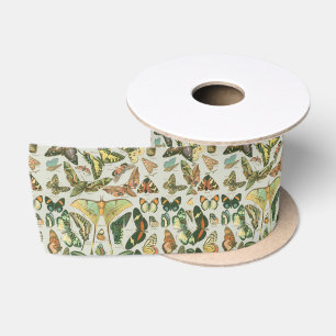 Vintage Butterfly Moth Pattern Print Satin Ribbon