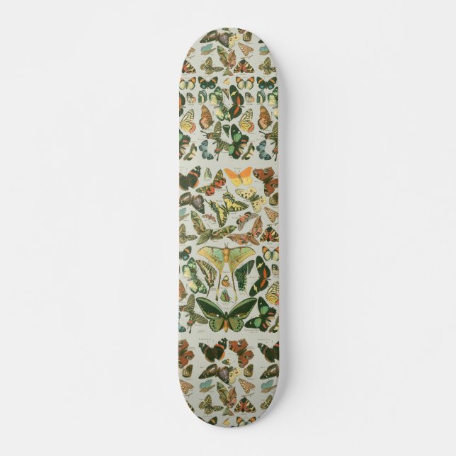 Vintage Butterfly Moth Pattern Print Skateboard (Front)