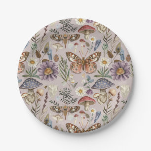 Vintage butterfly mushroom and flower paper plate