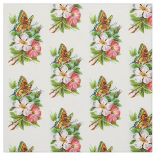 Vintage Butterfly On Flowers Fabric