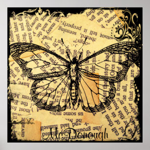 Vintage Butterfly on Paper Poster