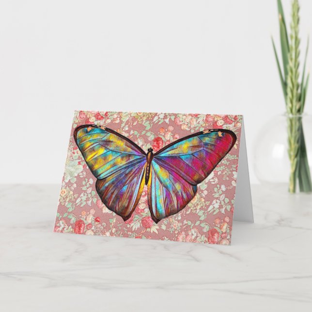 Vintage Butterfly on Pattern Art Note Card 2 (Front)
