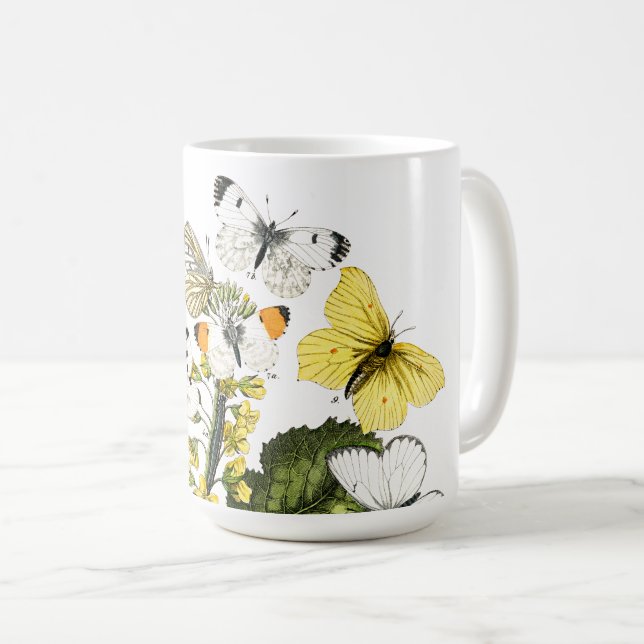 Vintage Butterfly Papillon Old Illustration Coffee Mug (Front Right)