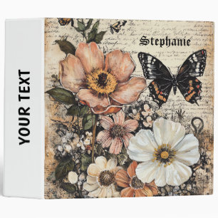 Vintage Butterfly Peony Botanical Binder
