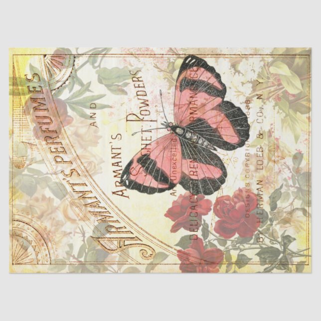 Vintage Butterfly Perfume Ad Decoupage Tissue Paper (Front)