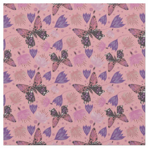 Vintage Butterfly Pink Floral Pattern Fabric