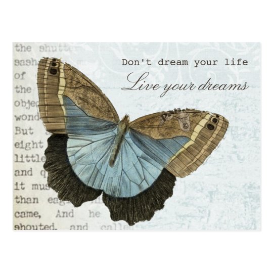Vintage butterfly positive inspirational quote postcard