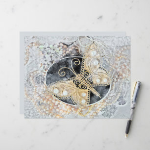 Vintage Butterfly Romantic Gold White Black Art
