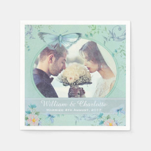 Vintage Butterfly Romantic Wedding Photo Napkin