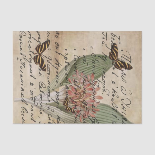 Vintage Butterfly Script Decoupage Tissue Paper (Front)