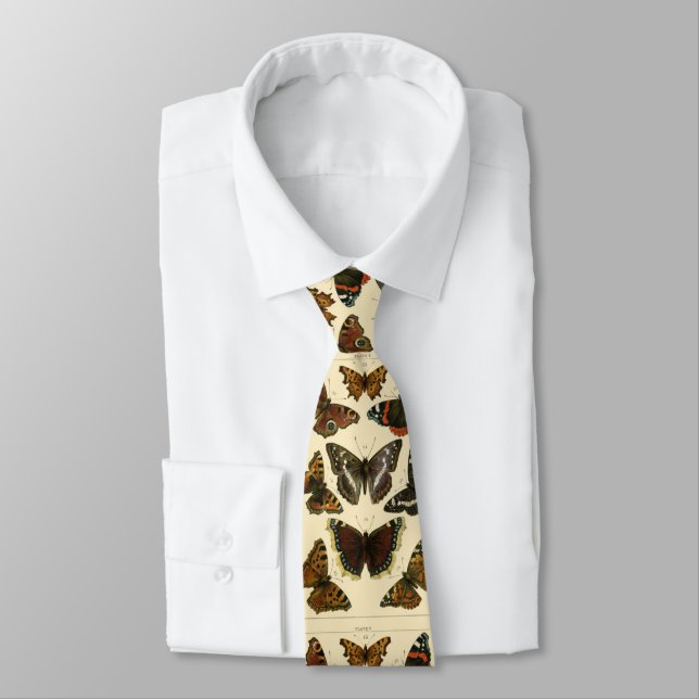 Vintage Butterfly Taxonomy Print Tie (Tied)