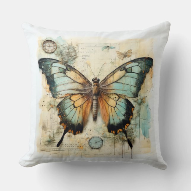 Vintage Butterfly Throw Pillow (Front)
