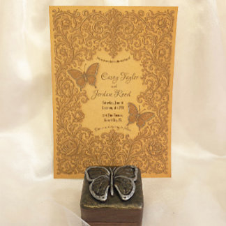 Vintage Butterfly Wedding Invitation on Aged Paper