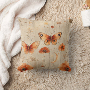 Vintage Butterfly Wildflower (3) Throw Pillow