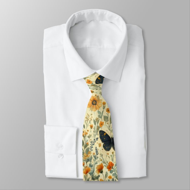 Vintage Butterfly Wildflower (4) Tie (Tied)