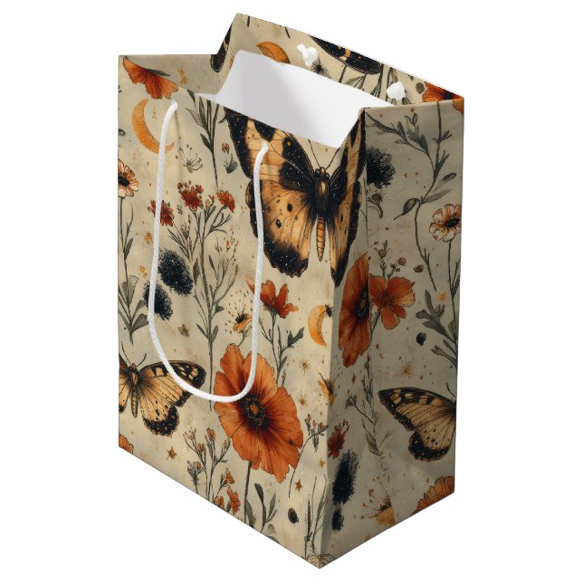 Vintage Butterfly Wildflower (5) Medium Gift Bag (Front Angled)