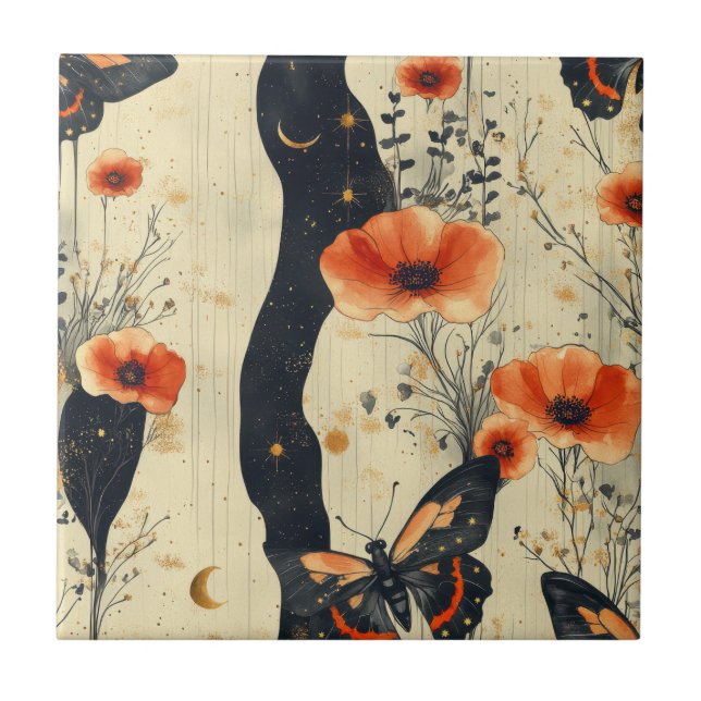 Vintage Butterfly Wildflower (6) Tile (Front)