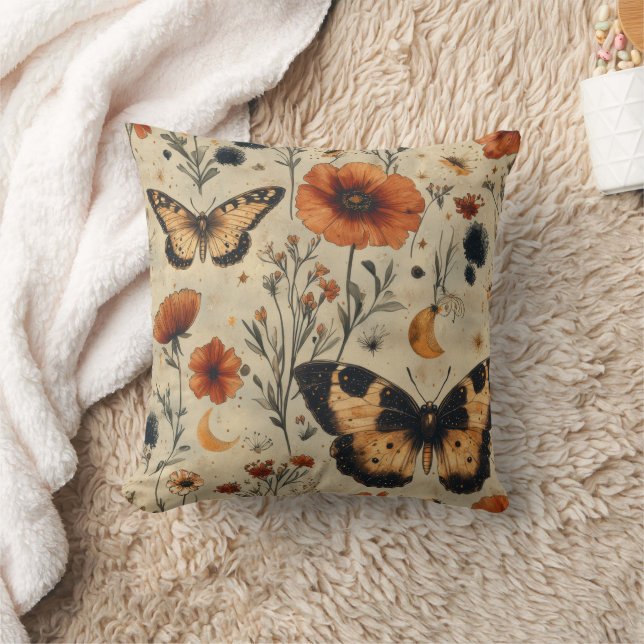 Vintage Butterfly Wildflower (7) Throw Pillow (Blanket)