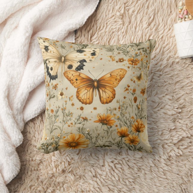 Vintage Butterfly Wildflower (9) Throw Pillow (Blanket)