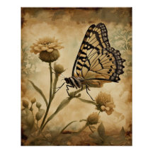 Vintage Butterfly with Yellow Flowers