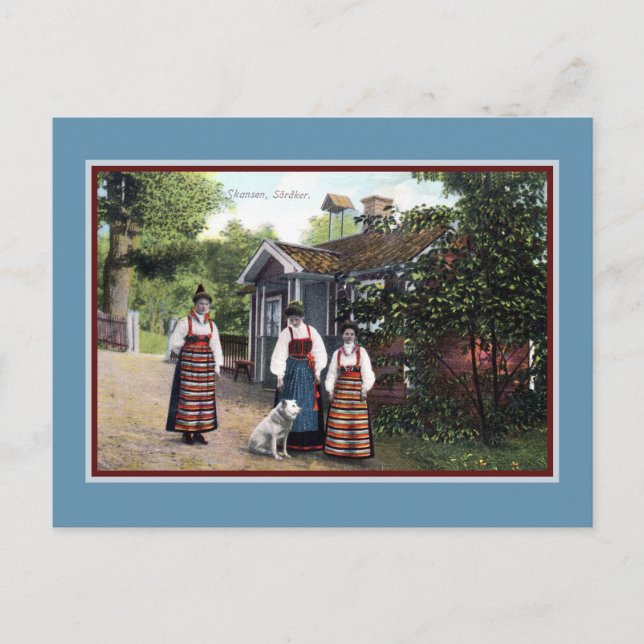 Vintage ca 1900 Skansen Sweden traditional dress Postcard (Front)
