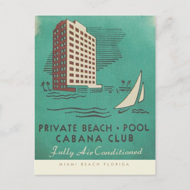 Vintage Cabana Club Miami Travel Postcard (Front)