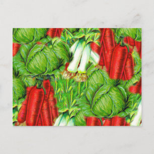 Vintage Cabbage Carrots & Leek Collage Veg Design Postcard