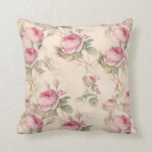 Vintage Cabbage Rose Design Throw Pillow