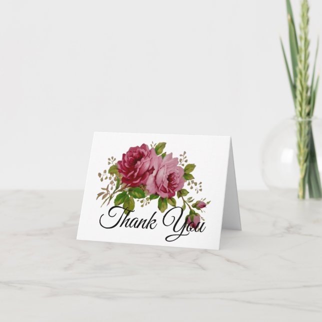 Vintage Cabbage Rose Elegance  Thank You Card (Front)