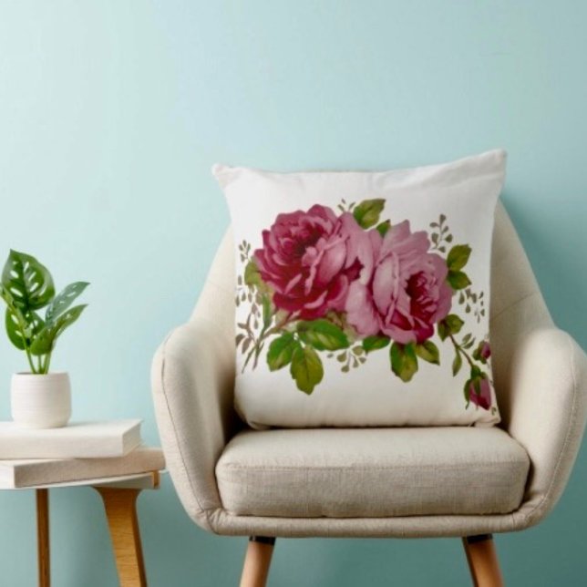 Vintage Cabbage Rose Elegance  Throw Pillow (Creator Uploaded)
