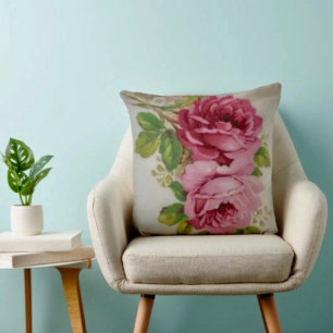 Vintage Cabbage Rose Elegance  Throw Pillow