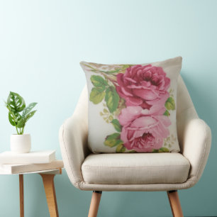 Vintage Cabbage Rose Elegance  Throw Pillow