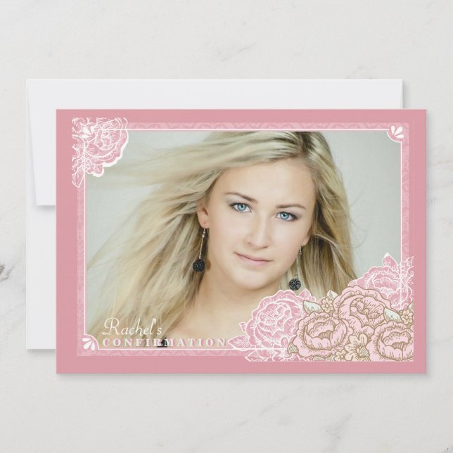 Vintage Cabbage Rose Photo Confirmation Invitation (Front)