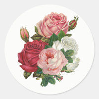 Vintage Cabbage Roses-White Background
