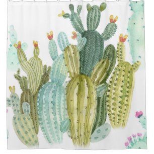 Vintage Cacti Blooming Watercolor Pattern